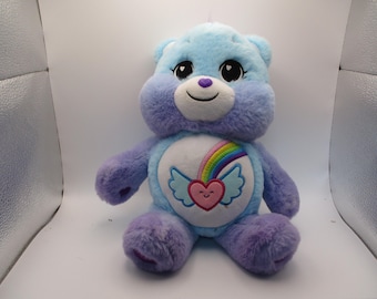 Care Bear Plush 13" Dream Bright bear Clean with tag Purple Blue with Rainbow Heart So Soft