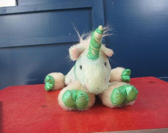 Vintage Animal Alley Unicorn Plush Pastel Teal White Sparkly