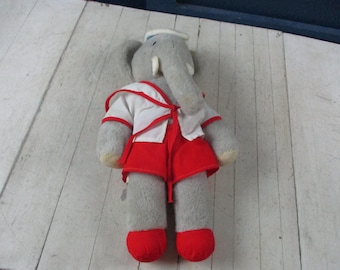 Vintage 1977 Eden Toys Babar the Elephant plush toy doll Sailor Clothes Random House 15&quot;