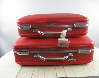 Suitcases set of 2 vintage Red nesting suitcases American Tourister Tiara suitcases Display Upcycle Medium and small