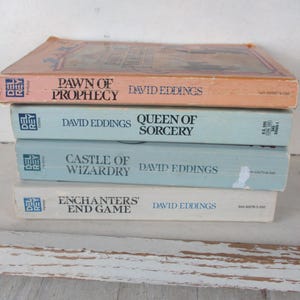 Vintage Sci-Fi Paperback lot of 4 Books by David Eddings Books 1, 2, 4, 5 of The Belgariad Pawn of Prophecy, Queen of Sorcery, 1980&#39;s