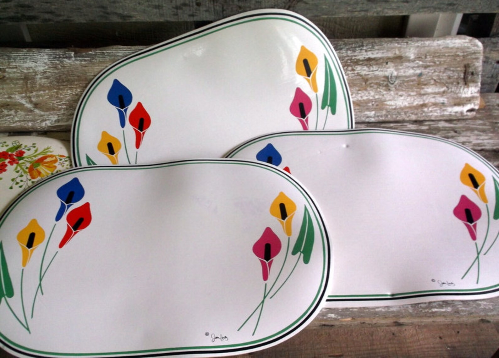 Vintage Set of 3 Vinyl Placemats Joan Luntz design with bright Etsy