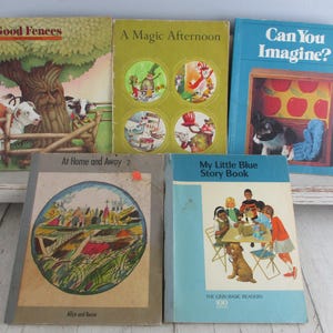 Children's vintage school readers Student books Small softcover Lot of 5 from 1970's  and 80's Great for homeschooling or learning to read