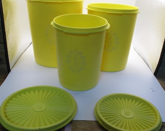Vintage Set of Bright Yellow Tupperware Nesting Canisters Includes the smaller 3 and ONLY the smallest 2 have their lids
