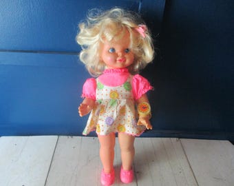 Vintage 1964 Mattel Timey Tell Doll about 16 - 17&quot; doll with watch and shoes  String pulls but no sounds
