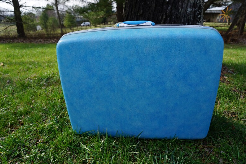 vintage blue samsonite suitcase