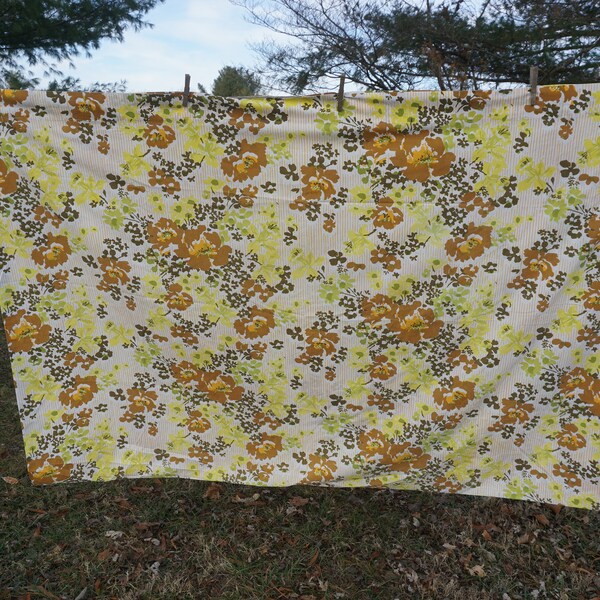 Belleaire Sheet Twin flat  Floral and Striped Gold Yellow Greens and Orange ready for bed or other repurpose project