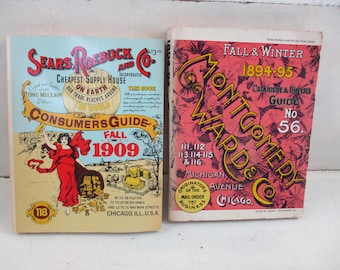 Vintage Set of 2 Store Catalogs 1970's Reproductions from 1894 and 1909 1977Montgomery Ward Fall and Winter 1894-95 and 1979 Sears Roebuck