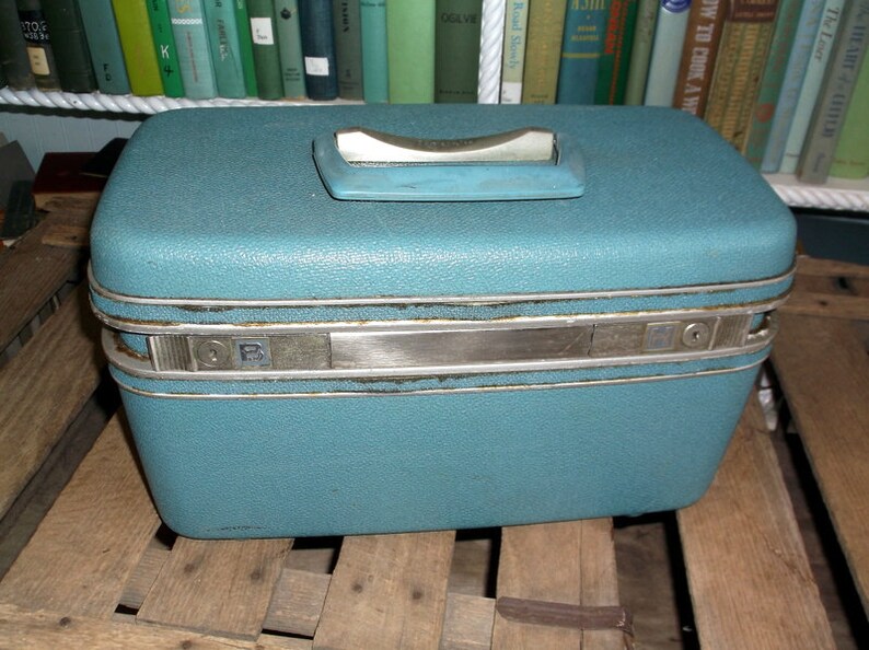going to grandma's suitcase vintage blue
