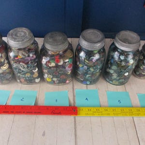 BUTTONS Vintage Ball/ Mason/ Atlas Jar of Buttons with Zinc Lid Larger Jars Half Gallon Kerr Perfect Mason Ball and Hazel Atlas Buy 1 or All