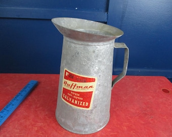 Vintage Huffman Galvanized 4 quart Utility Can No 054 Dover Hot-Dipped Primitive Metal Pitcher Water Can Oil Can