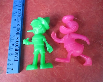 Vintage Louis Marx and Co Inc Walt Disney Figures Plastic 5-6 inches tall Donald Duck and Pinocchio Pink and Green