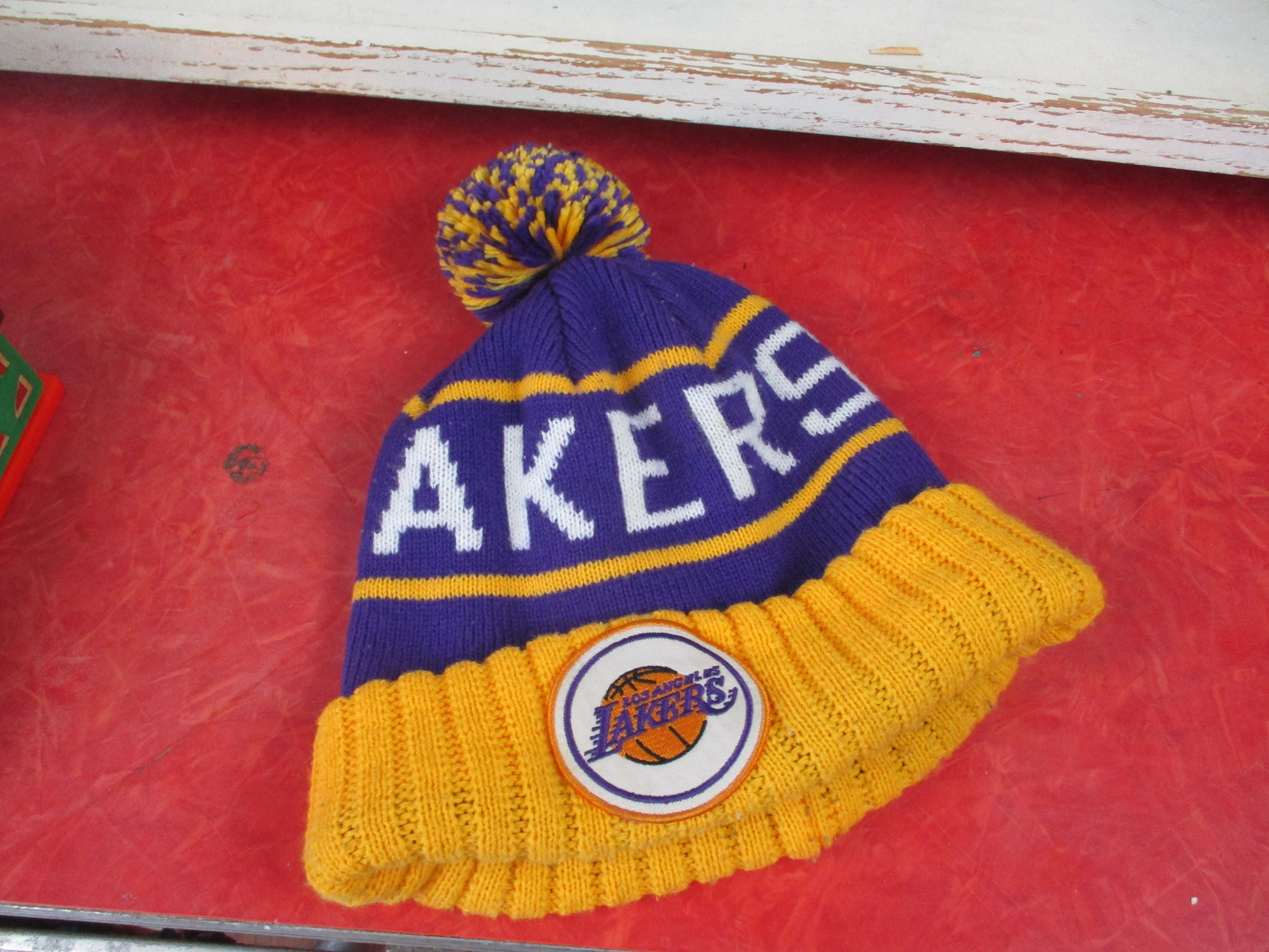 Los Angeles Lakes Yellow Beanie design with logo and rhinestones Lakers EG Knit OTC Beanie – Lakers Store main image 3