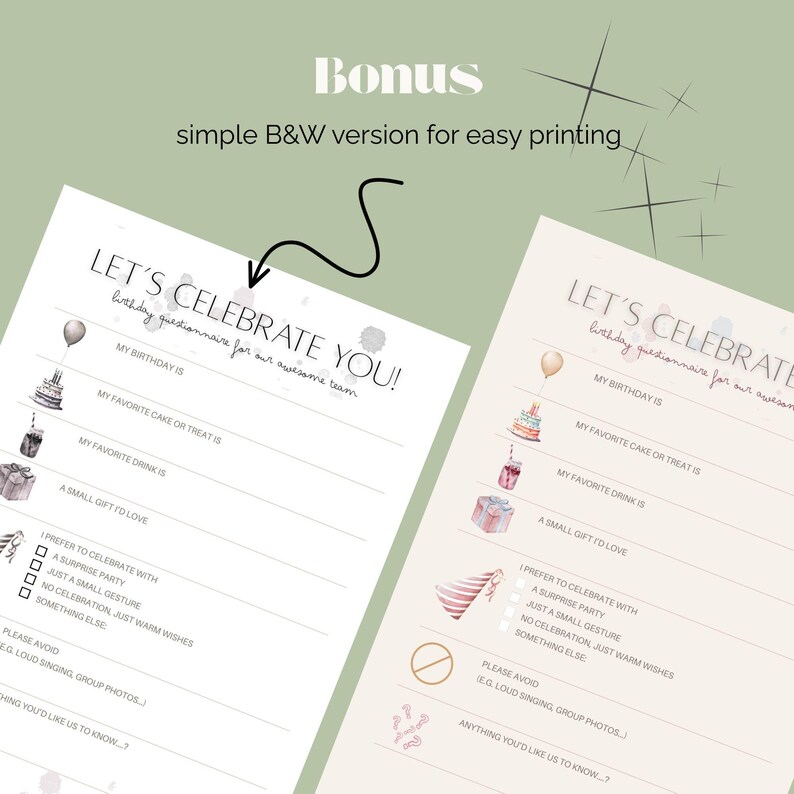 Printable Birthday Questionnaire – Work Birthday Form for Teams ...