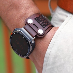 Personalized Brown Band Samsung Ultra Apple Watch | Cuff Watch Strap | Beer Drawing | US2