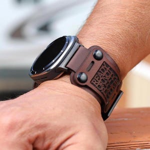 Personalized Brown Leather Band Samsung Galaxy Ultra | Apple Watch Strap | Beer Style Band | US3