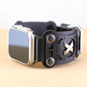 Steampunk Leather Samsung & Apple Watch Band, Wide Cuff Strap, Custom Engraved, U22