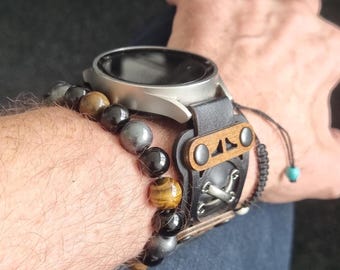 Cinturino per smartwatch in legno e pelle fatto a mano, cinturino per orologio da polso personalizzato