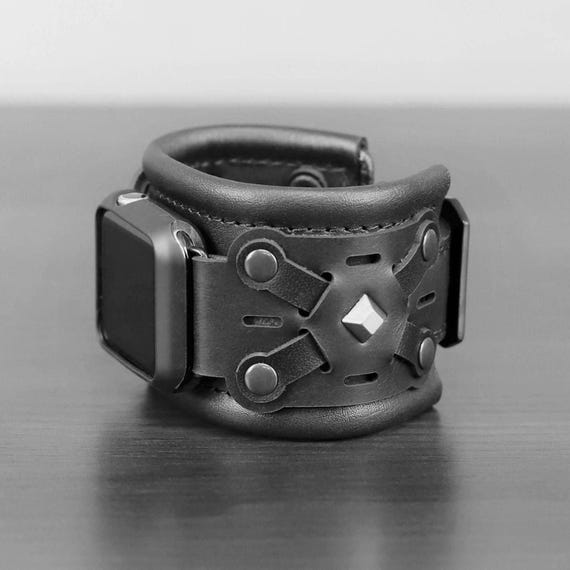 Steampunk Leather Band for Apple Watch, Pixel Watch 45mm, Cuff Galaxy Strap