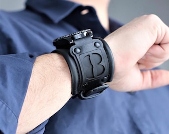 Personalized Leather Smartwatch Band, Wide Cuff Bracelet