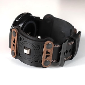 Handmade Wood Inlay Leather Smartwatch Strap, Embossed Watch Band, U15