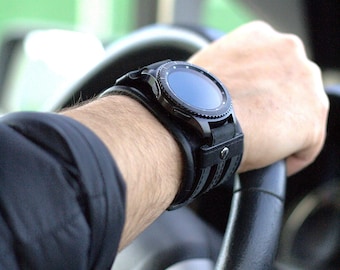 Personalized Leather Smartwatch Band, Steampunk Cuff Apple Watch Strap, Gifts Dad