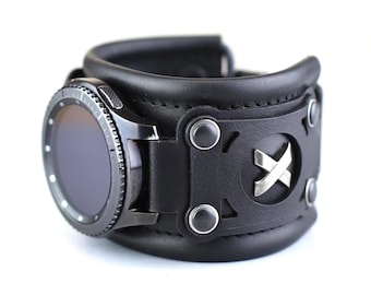 Personalized Leather Strap for Apple, Samsung, Google Pixel Watch, Cuff Smartwatch Black Band