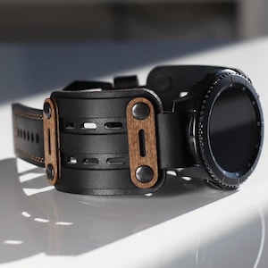 Handmade Wood and Leather Smartwatch Band, Apple, Samsung Galaxy Watch Strap, U16