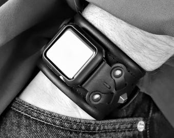 Cinturino in pelle steampunk per Apple Watch, Pixel Watch 45 mm, Cuff Galaxy Band