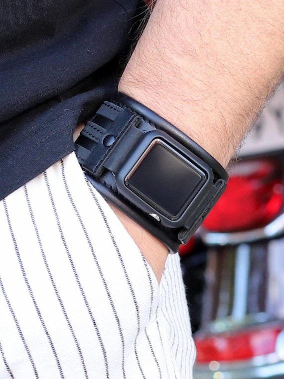 Personalized Leather Apple Watch Band, Custom Engraved Smartwatch Strap