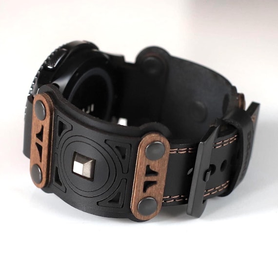 Handmade Wood Leather Smartwatch Band: Custom Wrist Watch Strap