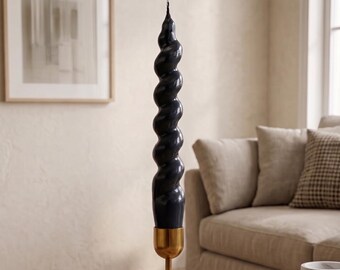 Vela cónica negra retorcida, vela en espiral, decoración moderna minimalista para el hogar, vela escultural en espiral, centro de mesa gótico para comedor, 20 cm