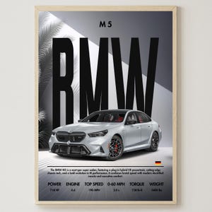 BMW M5 | Car Poster | Digital Download | Home Decor | Art Print | Wall Decor | Sports Car | Living Room Wall Art | Wall Hang | Gray Car