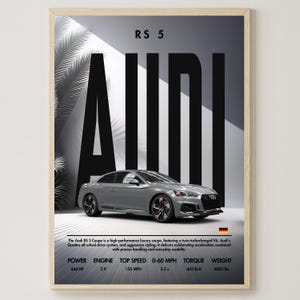 Audi RS 5 / Póster de coche / Descarga digital / Decoración del hogar / Impresión artística / Decoración de pared / Coche deportivo / Arte de pared para sala de estar / Decoración de pared / Png / Jpg