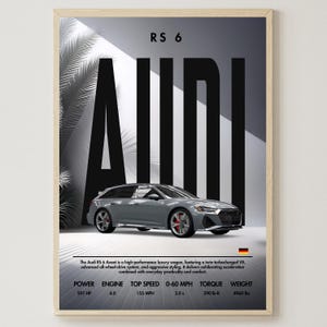 Audi RS 6 Avant / Póster de coche / Descarga digital / Decoración del hogar / Impresión artística / Decoración de pared / Coche deportivo / Arte de pared para sala de estar / Decoración de pared / Png