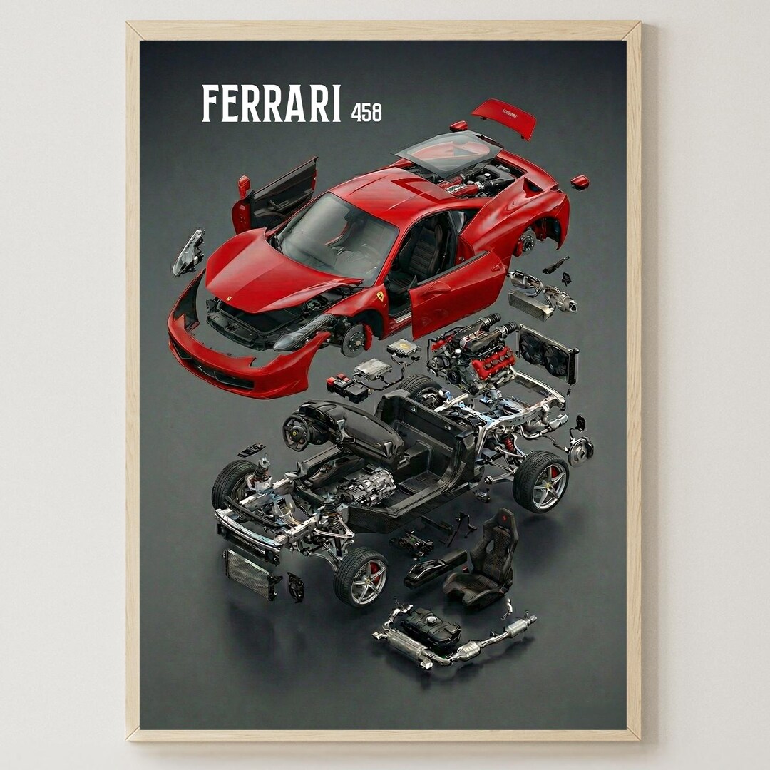 Ferrari 458 Exploded View Poster | Digital Supercar Wall Art | Italian ...