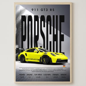 Porsche 911 GT3 RS | Art Print | Digital Download | Home Decor | Car Print | Wall Decor | Supercar | Yellow Car | Living Room Wall Art | Png