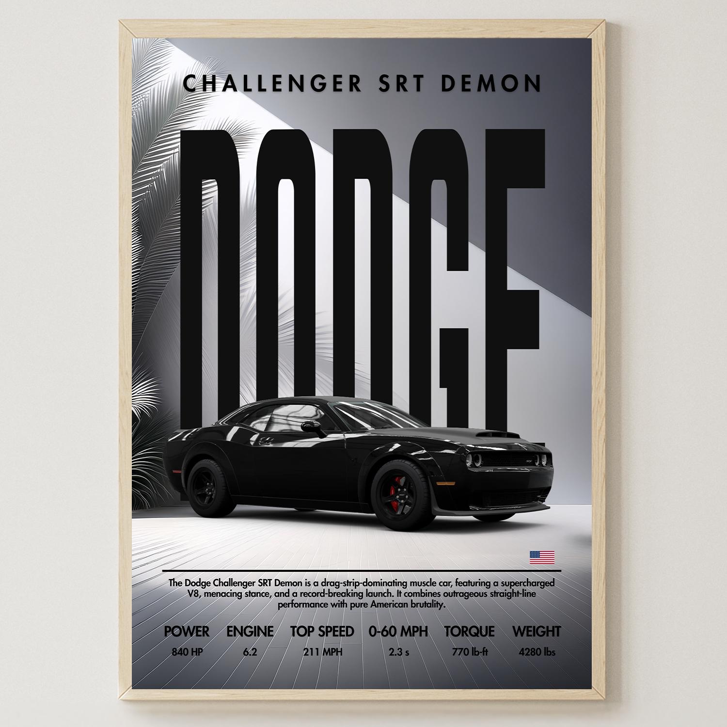 Dodge Challenger SRT Demon | Car Poster | Wall Decor | Digital