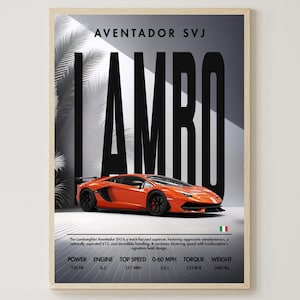 Lamborghini Aventador SVJ | Art Print | Digital Download | Home Decor | Car Poster | Wall Decor | Super Car | For Men | Living Room Wall Art