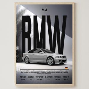 BMW M3 E46 | Car Poster | Digital Download | Home Decor | Art Print | Wall Decor | Sports Car | Living Room Wall Art | Wall Hang | Printable