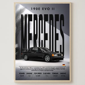 Mercedes 190E EVO 2 / Impresión de coche / Decoración del hogar / Descarga digital / Impresión artística / Decoración de pared / Coche clásico / Regalo para hombre / Arte mural para sala de estar
