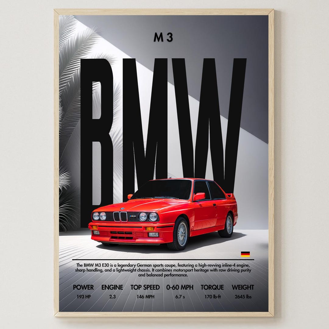 BMW M3 E30 | Car Poster | Digital Download | Home Decor | Art Print ...