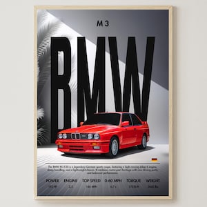 BMW M3 E30 | Car Poster | Digital Download | Home Decor | Art Print | Wall Decor | Sports Car | Living Room Wall Art | Wall Hang | Printable