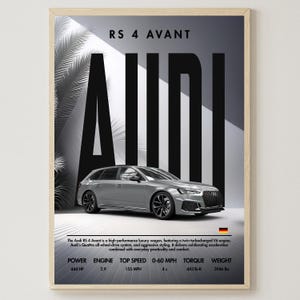 Audi RS 4 Avant / Póster de coche / Descarga digital / Decoración del hogar / Impresión artística / Decoración de pared / Coche deportivo / Arte de pared para sala de estar / Decoración de pared / Png