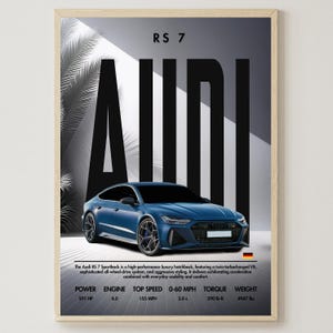 Audi RS 7 / Póster de coche / Descarga digital / Decoración del hogar / Impresión artística / Decoración de pared / Coche deportivo / Arte de pared para sala de estar / Tapiz / Azul marino