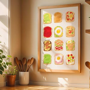Breakfast Wall Art Poster, Toast with Avocado, Breakfast Food Print, Home Décor, Kitchen Food Art Poster Print