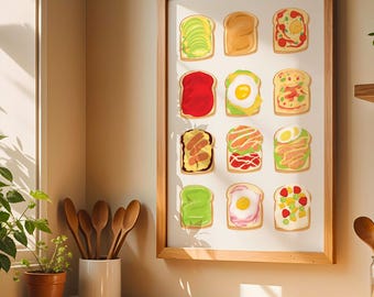 Breakfast Wall Art Poster, Toast with Avocado, Breakfast Food Print, Home Décor, Kitchen Food Art Poster Print