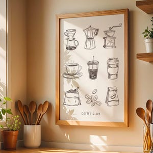 Impressão artística do Coffee Club, pôster para amantes de café, arte minimalista sobre café, impressão de grãos de café, pôster de parede para decoração de cozinha e casa, presente para barista