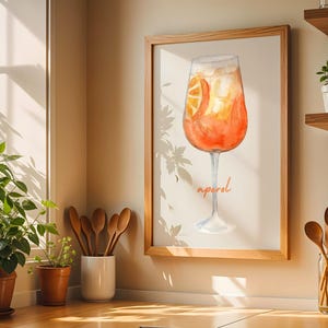 Cocktail Wall Art Poster, Aperol Spritz Cocktail Home Décor, Beverage Drink Art, Kitchen Poster Print