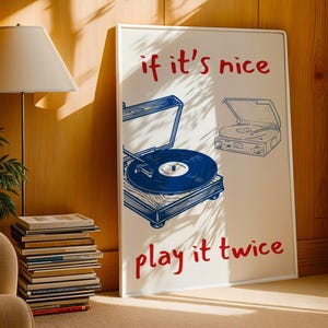 If it&#39;s Nice, Play it Twice Wall Art Print, Vinyl Record Player Poster, Vintage Turntable Art, Retro Music Home Decor, Gift for Music Lovers